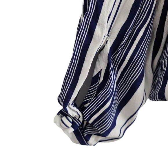 L’Academie Revolve‎ Blouse Small Blue & White Striped Top Ruffled Tie Neck - Picture 6 of 9